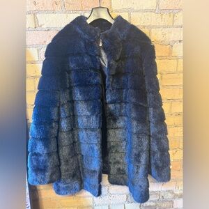 Faux fur trendy blue jacket